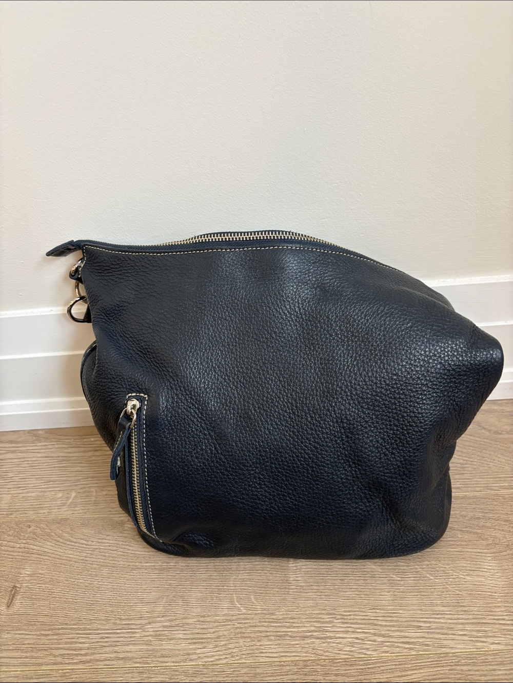 Navy Roots Leather Shoulder Bag - Picture 2 of 3